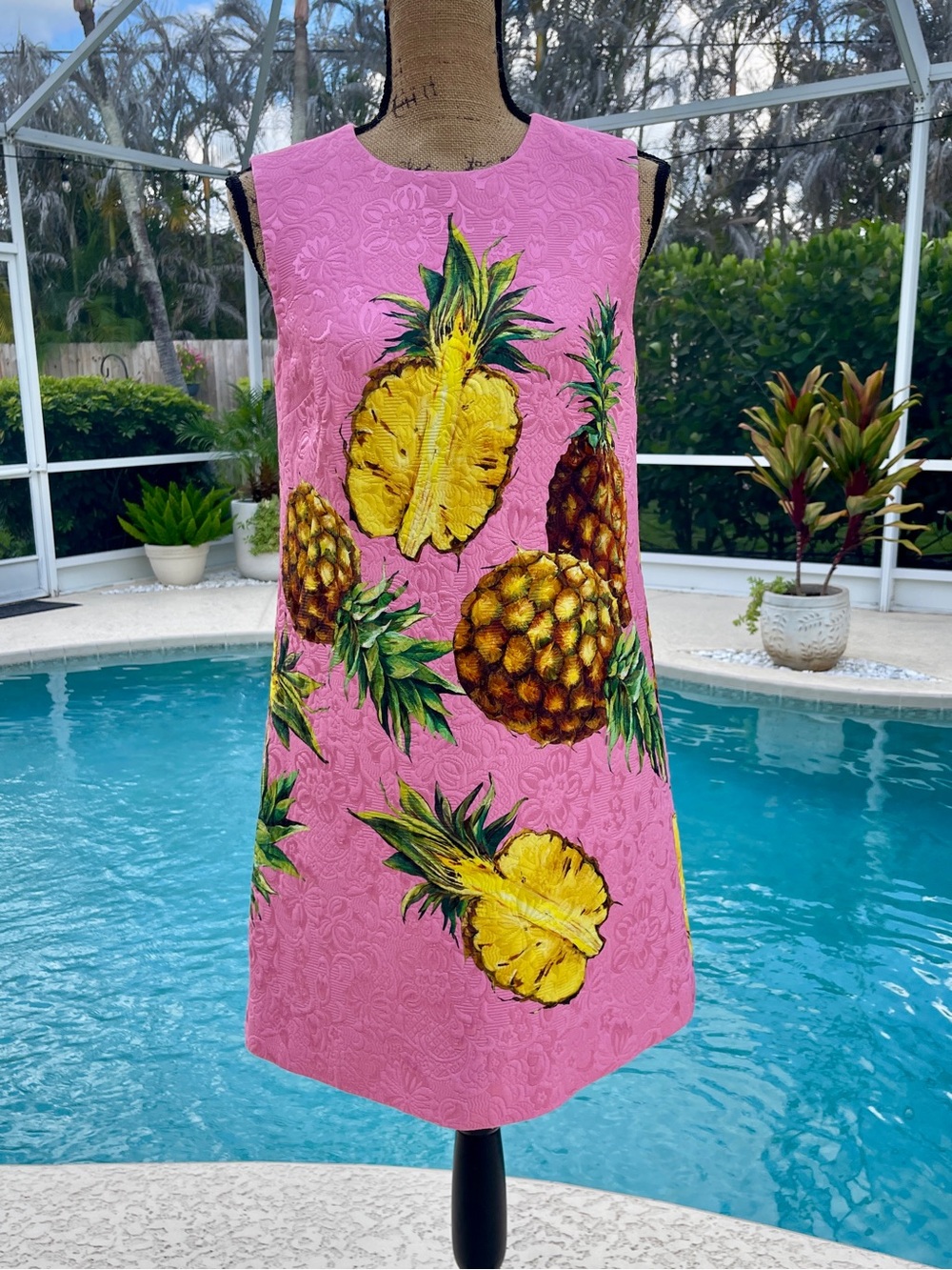 Dolce & Gabbana Pink Tropical Pineapple & Leopard Print Dress
